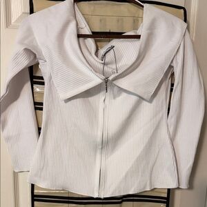 Zara White Ribbed Blouse with Zipper